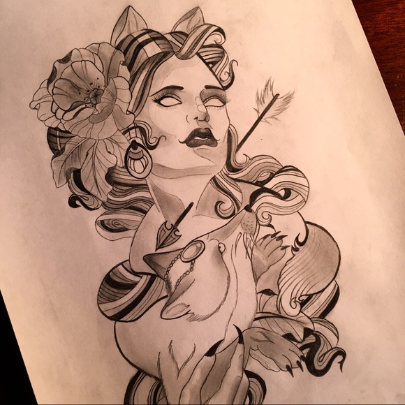 580x580 other lady with wolf drawing poshmark - Wolf Woman Drawing