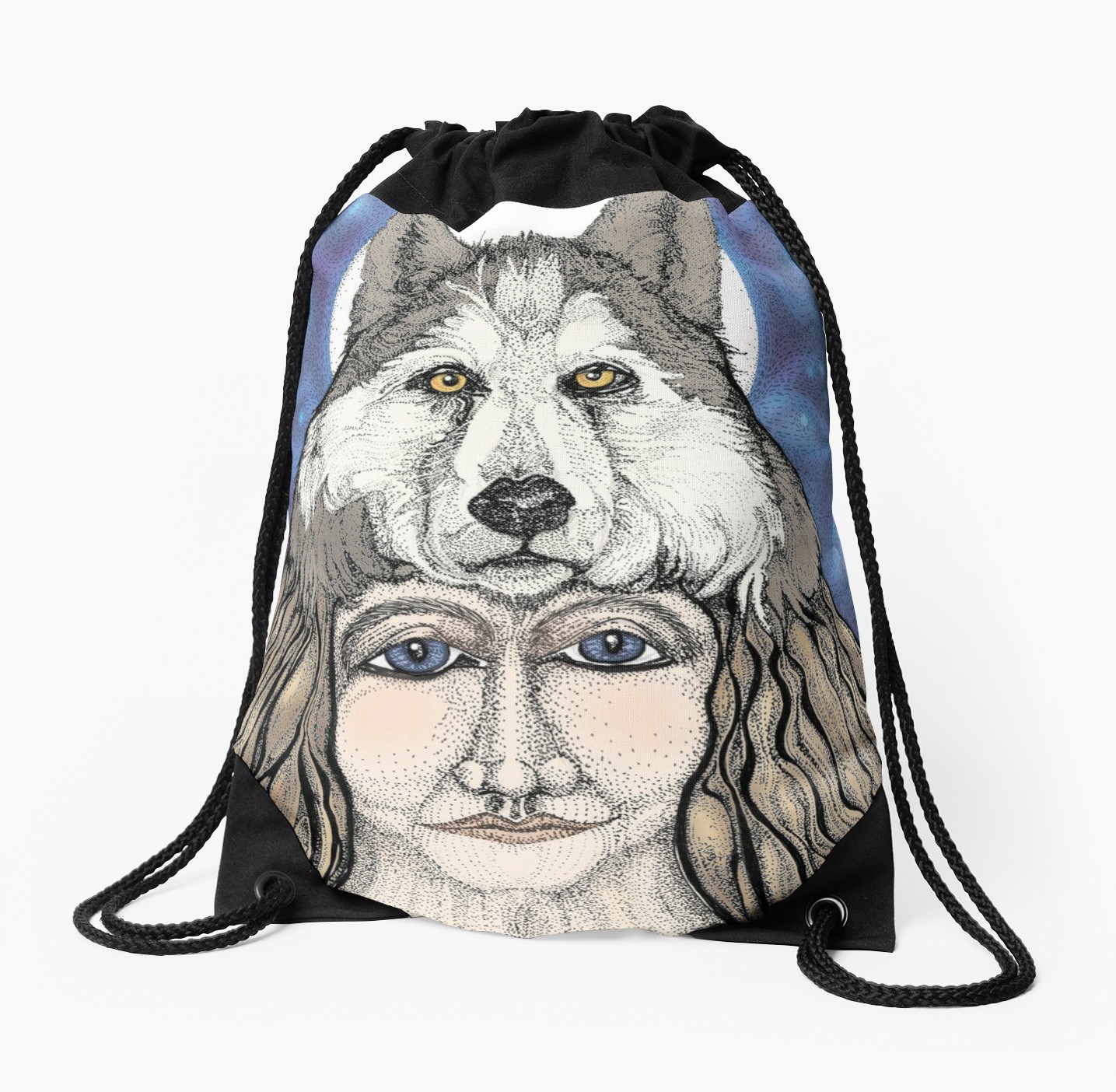 1435x1404 wolf woman drawstring bags - Wolf Woman Drawing