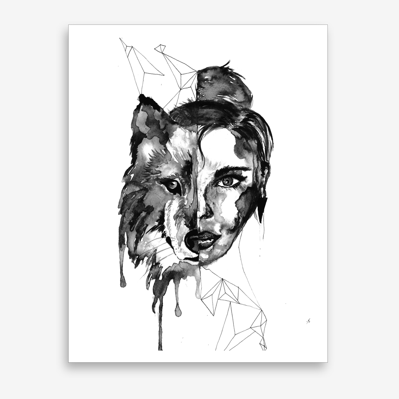 1350x1350 wolf woman print free shipping fy - Wolf Woman Drawing