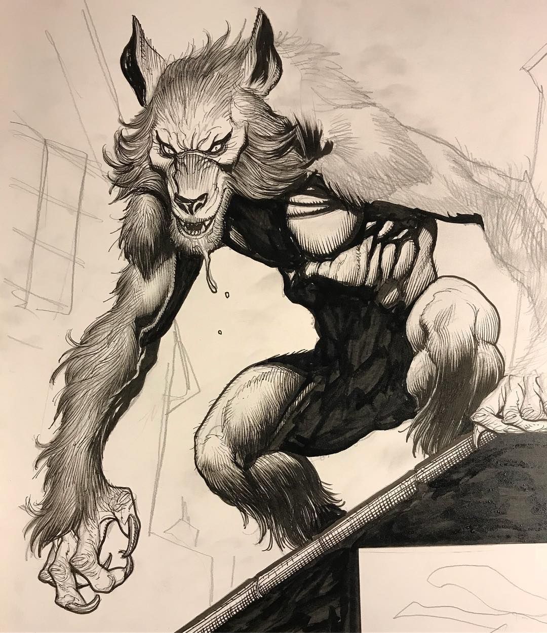 1080x1250 another late night of drawing and inking tonight, working - Wolfman Drawing
