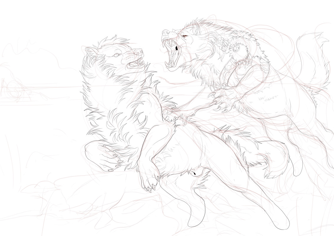 1132x800 Hayley Dubay - Wolves Fighting Drawing