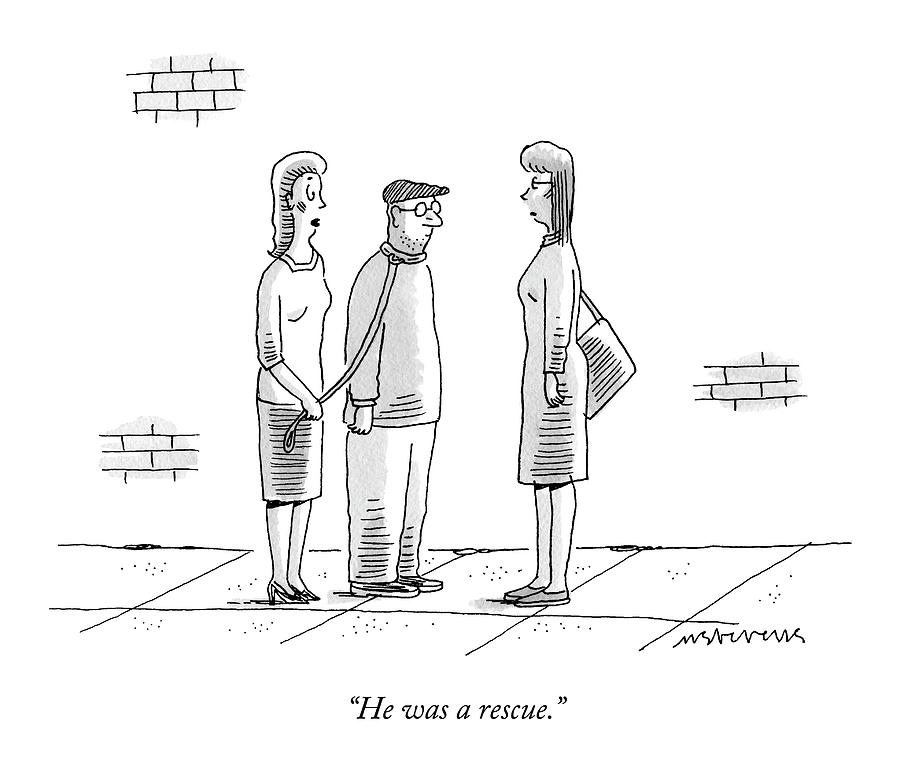 900x774 a woman holds a man on a leash while talking drawing - Woman And Man Drawing