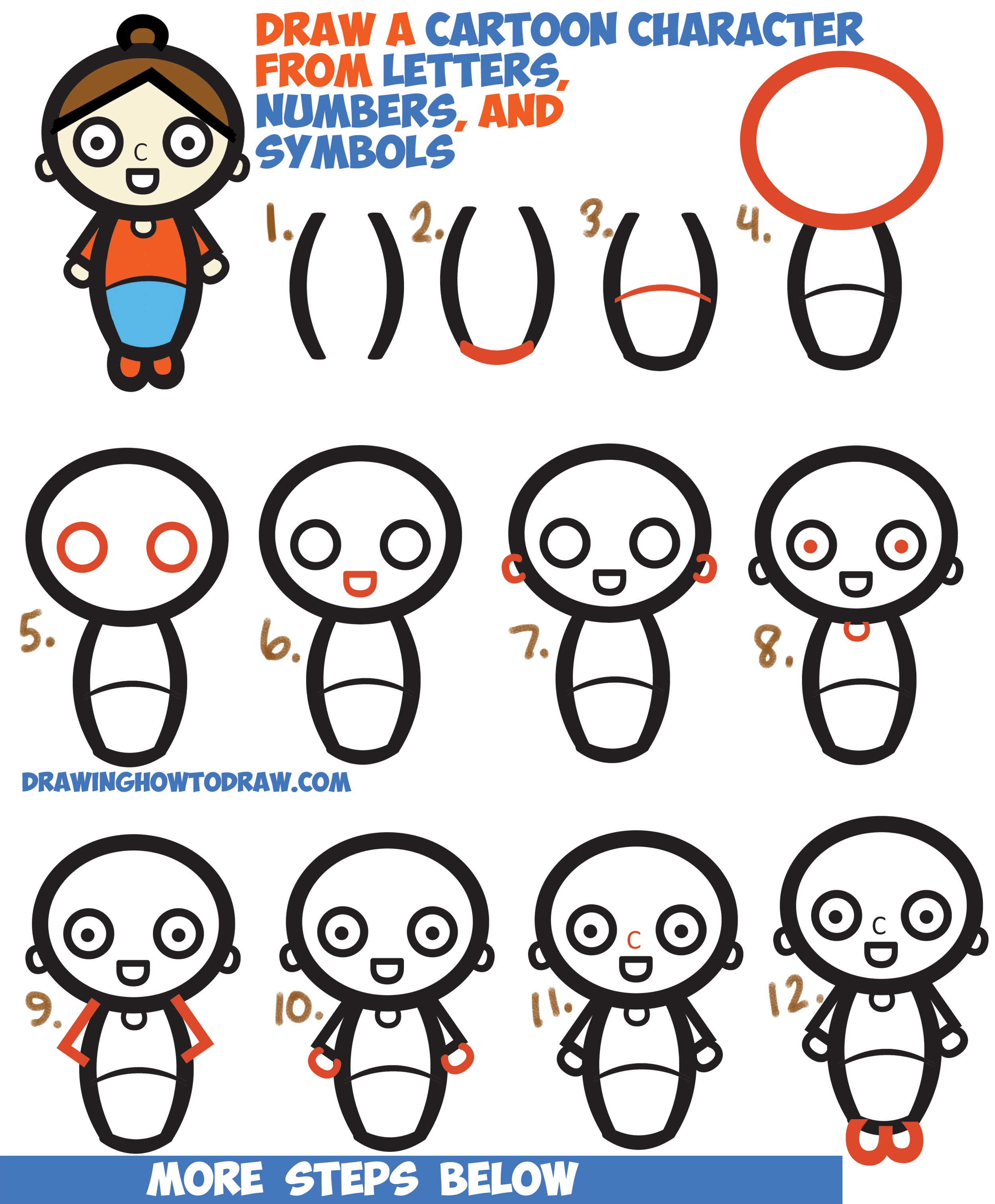 2500x3024 How To Draw A Cartoon Woman Character From Letters Numbers - Woman Cartoon Drawing