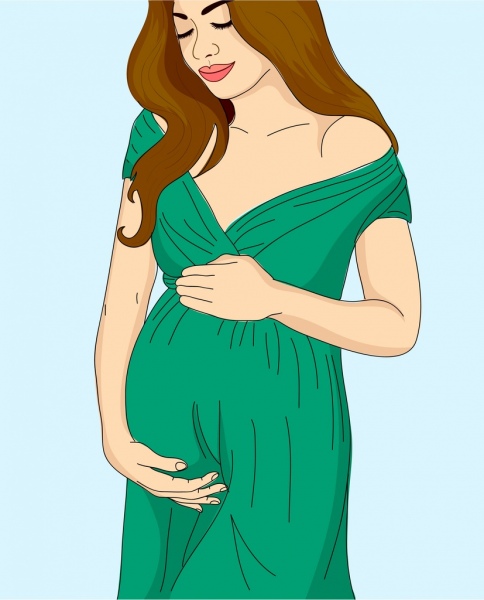484x600 Pregnant Woman Drawing Colored Cartoon Design Free Vector In Adobe - Woman Cartoon Drawing