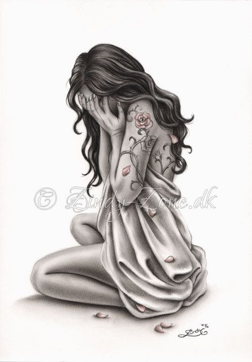 499x717 Petals Of Mourning Sad Crying Woman Rose Tattoo - Woman Crying Drawing