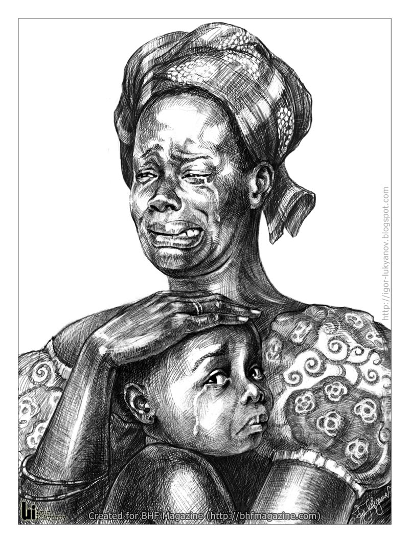 800x1060 portrait of a weeping african woman with a child - Woman Crying Drawing