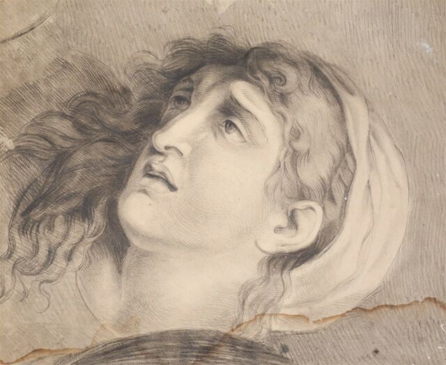 640x524 estate found early old master charcoal drawing of woman crying - Woman Crying Drawing