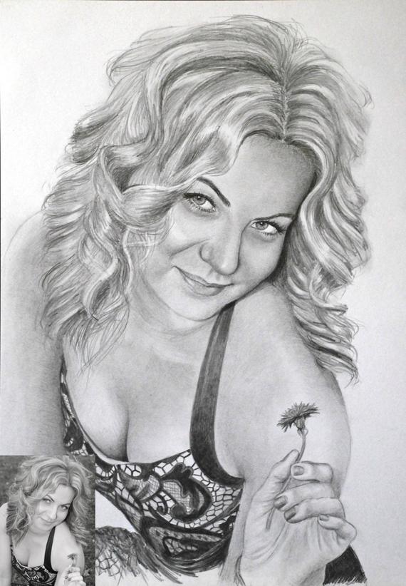 570x822 Custom Pencil Portrait Of Woman Drawing From Photo Painting Etsy - Woman Drawing