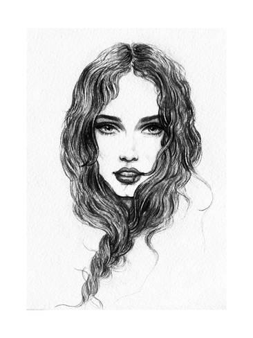 366x488 Woman Face Hand Painted Fashion Illustration Prints - Woman Drawing Face