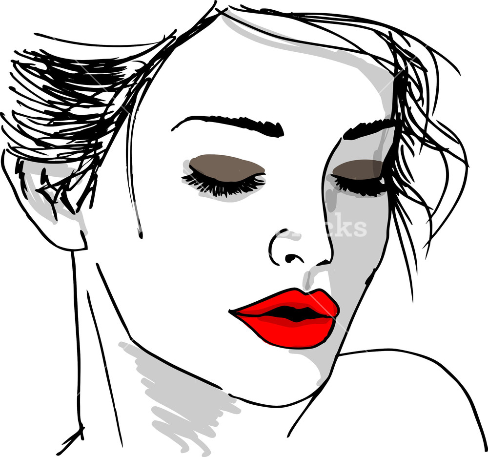 1000x936 Sketch Of Beautiful Woman Face Vector Illustration Royalty Free - Woman Face Drawing