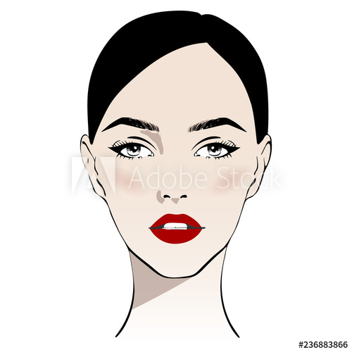 500x500 Beautiful Woman Face With Classic Make Up And Red Lips Hand Drawn - Woman Face Drawing