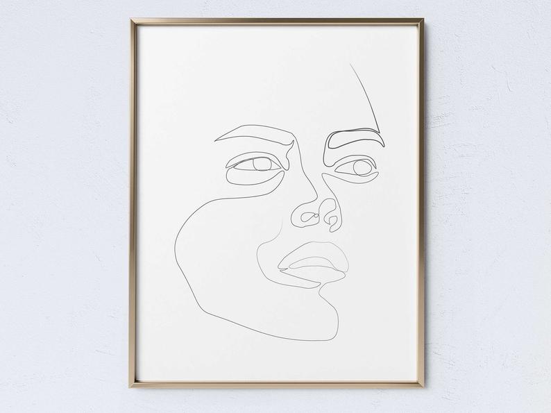 794x595 woman face one line drawing printable face line drawing art etsy - Woman Face Line Drawing
