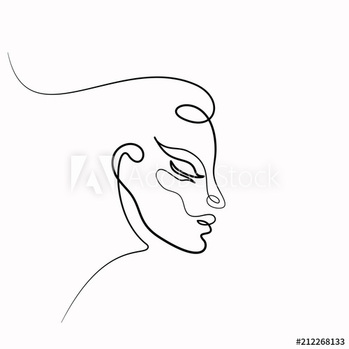 500x500 Continuous One Line Drawing Abstract Portrait Of Romantic Woman - Woman Face Line Drawing