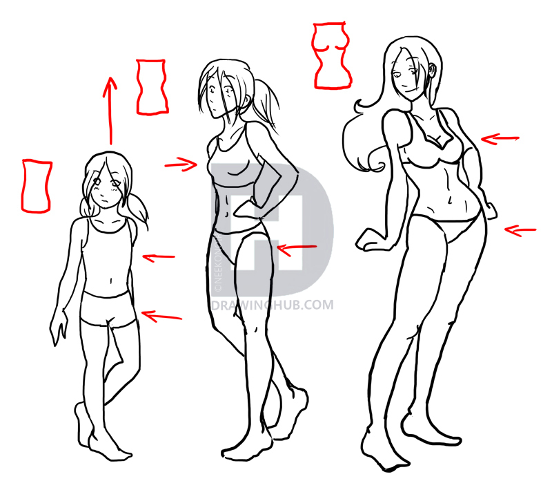 Full Body Girl Standing Sideways Drawing