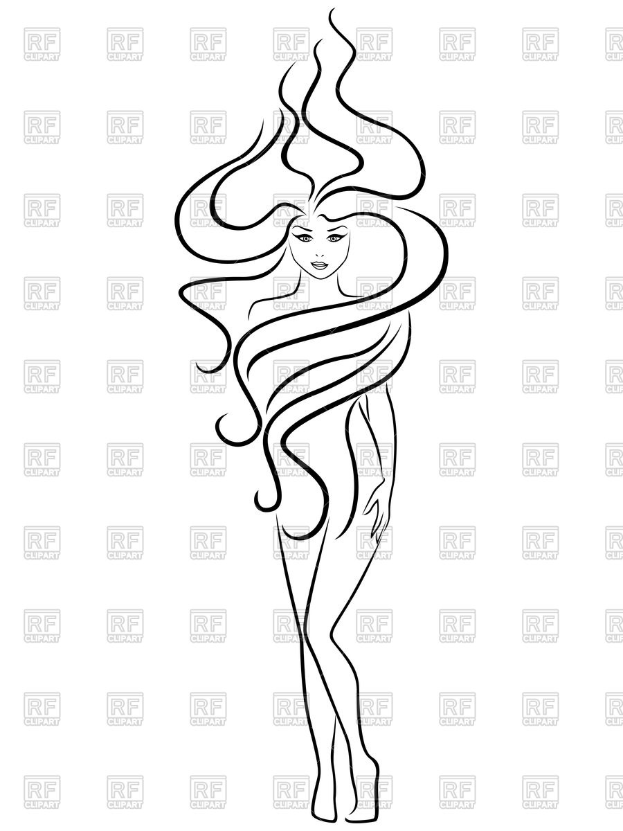 900x1200 female with extraordinary hairstyle, hand drawing outline vector - Woman Hand Drawing