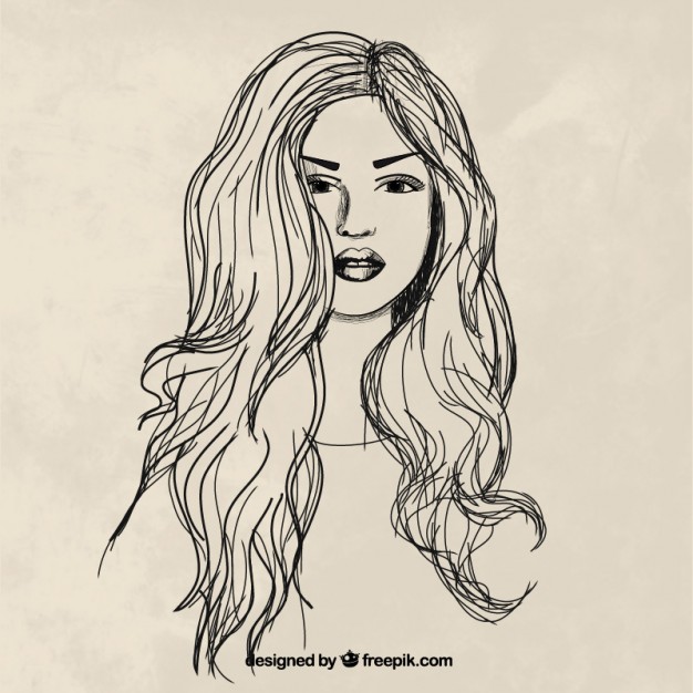 626x626 Hand Drawn Woman With Long Hair Vector Free Download - Woman Hand Drawing