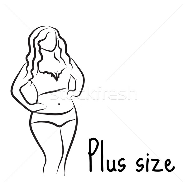 600x598 Plus Size Model Woman Sketch Hand Drawing Style Fashion Logo - Woman Hand Drawing