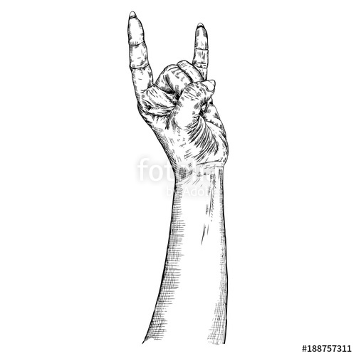 500x500 Rock And Roll Hand Sign Hand Drawn Girl Style Fist Demon Symbol - Woman Hand Drawing