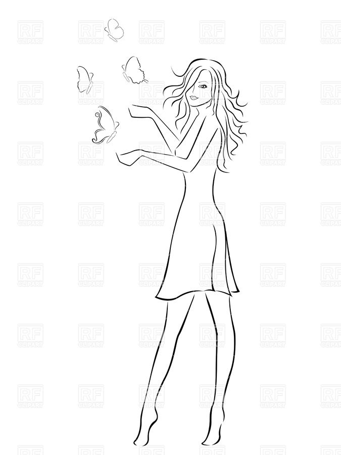 675x900 Beautiful Girl With Butterflies - Woman Hand Drawing