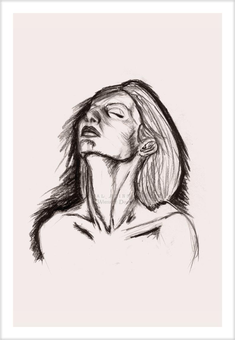 794x1147 Charcoal Pencil Drawing Of Woman With Head Tilted Back Etsy - Woman Head Drawing