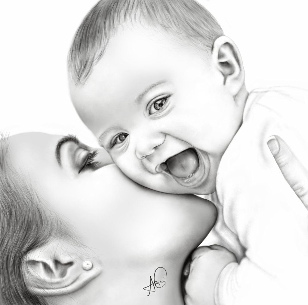 1024x1013 Huge Collection Of 'mother Baby Drawing' Download More Than - Woman Holding Baby Drawing