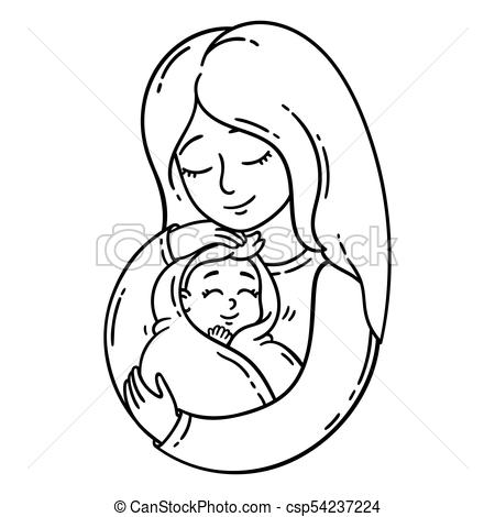 450x470 Mother Holding Baby Isolated Objects On White Background Vector - Woman Holding Baby Drawing