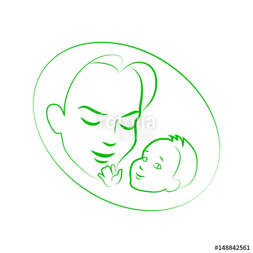 500x500 Vector Illustration Sketch Mother With A Small Baby Logo Mom - Woman Holding Baby Drawing