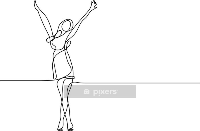 700x457 Continuous Line Drawing Of Happy Woman Stretching Wall Decal - Woman Line Drawing