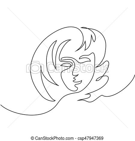 450x470 Continuous Line Drawing Abstract Portrait Of A Woman Vector - Woman Line Drawing