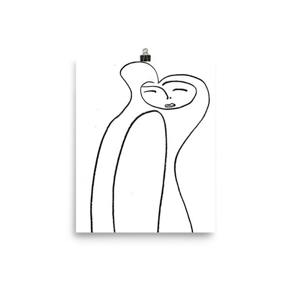 600x600 Custom Art Print Happy Woman Line Drawing - Woman Line Drawing