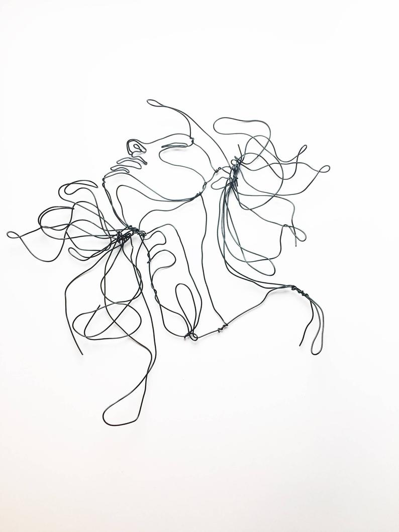 794x1059 Wire Sculpture Profile Hair Blowing In The Wind Female Etsy - Woman Looking Up Drawing