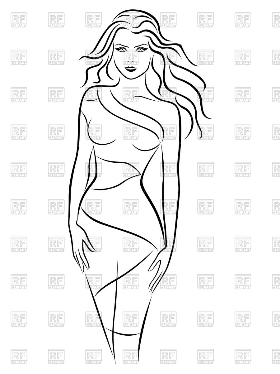 900x1200 Graceful Young Woman In Fitting Dress, Outline Vector Image - Woman Outline Drawing