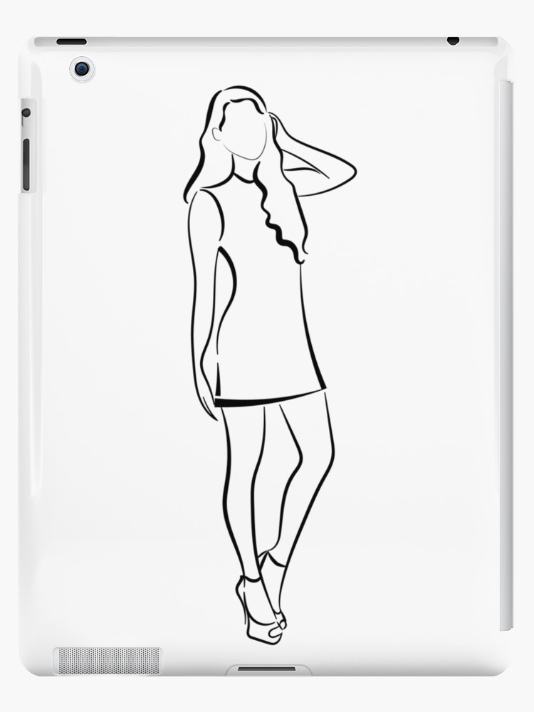 750x1000 Outline Drawing Of Young Woman Ipad Cases Skins - Woman Outline Drawing