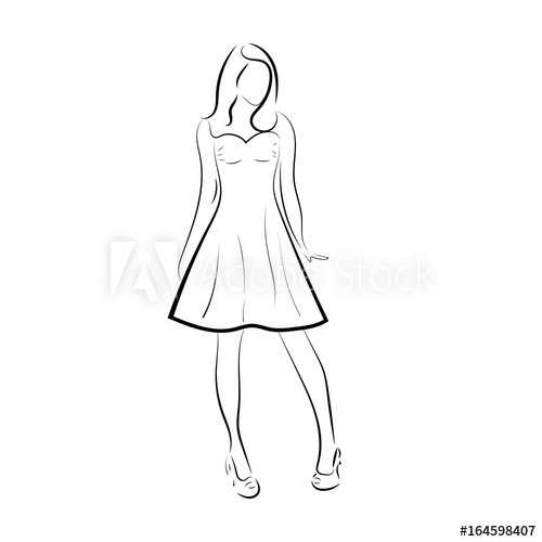 500x500 Outline Drawing Thin, Curved Lines, Girl, Young Woman - Woman Outline Drawing
