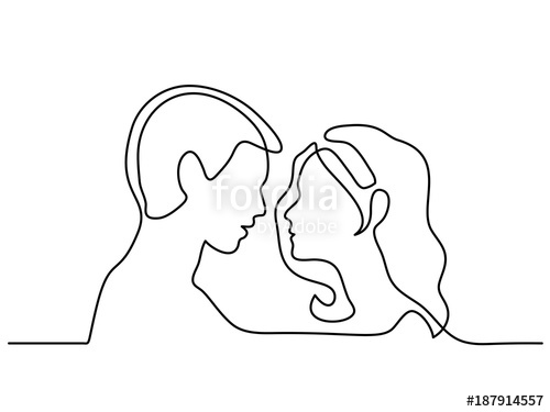500x375 Continuous Line Drawing Man And Woman Silhouettes In Love - Woman Outline Drawing