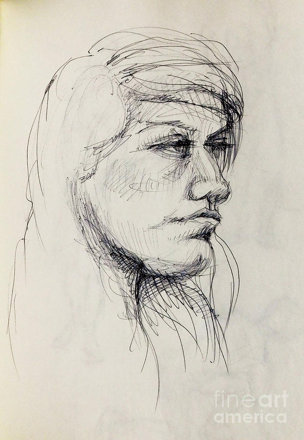 621x900 Young Woman Profile Drawing - Woman Profile Drawing