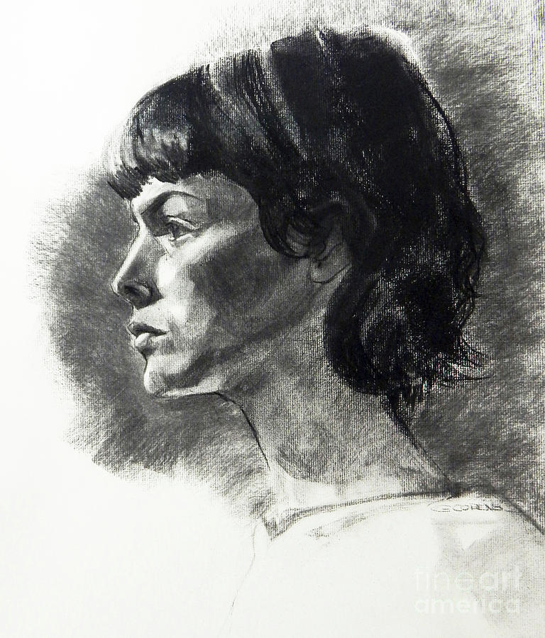 768x900 Charcoal Portrait Of A Pensive Young Woman In Profile Drawing - Woman Profile Drawing
