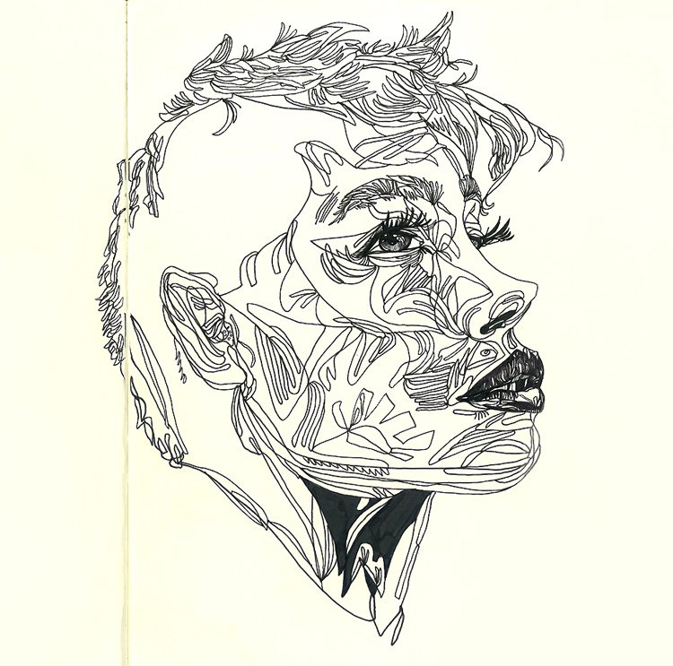 750x743 Drawing On Site Documentary Illustrator And Street Artist - Woman Profile Drawing