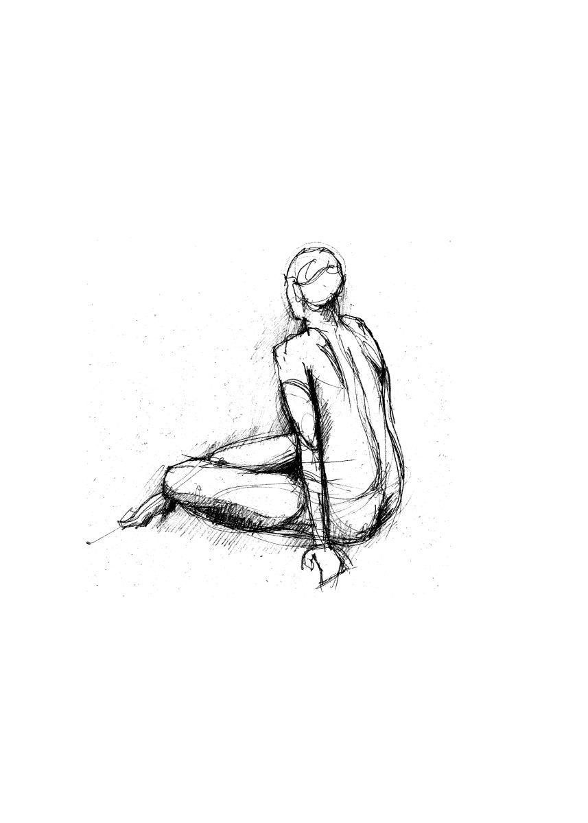 857x1200 Back Of A Woman Sitting - Woman Sitting Drawing