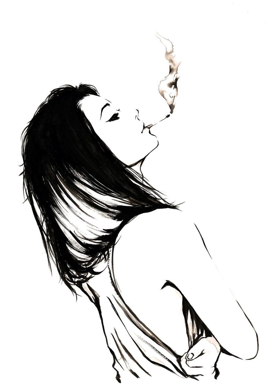 900x1273 Illustrations - Woman Smoking Drawing