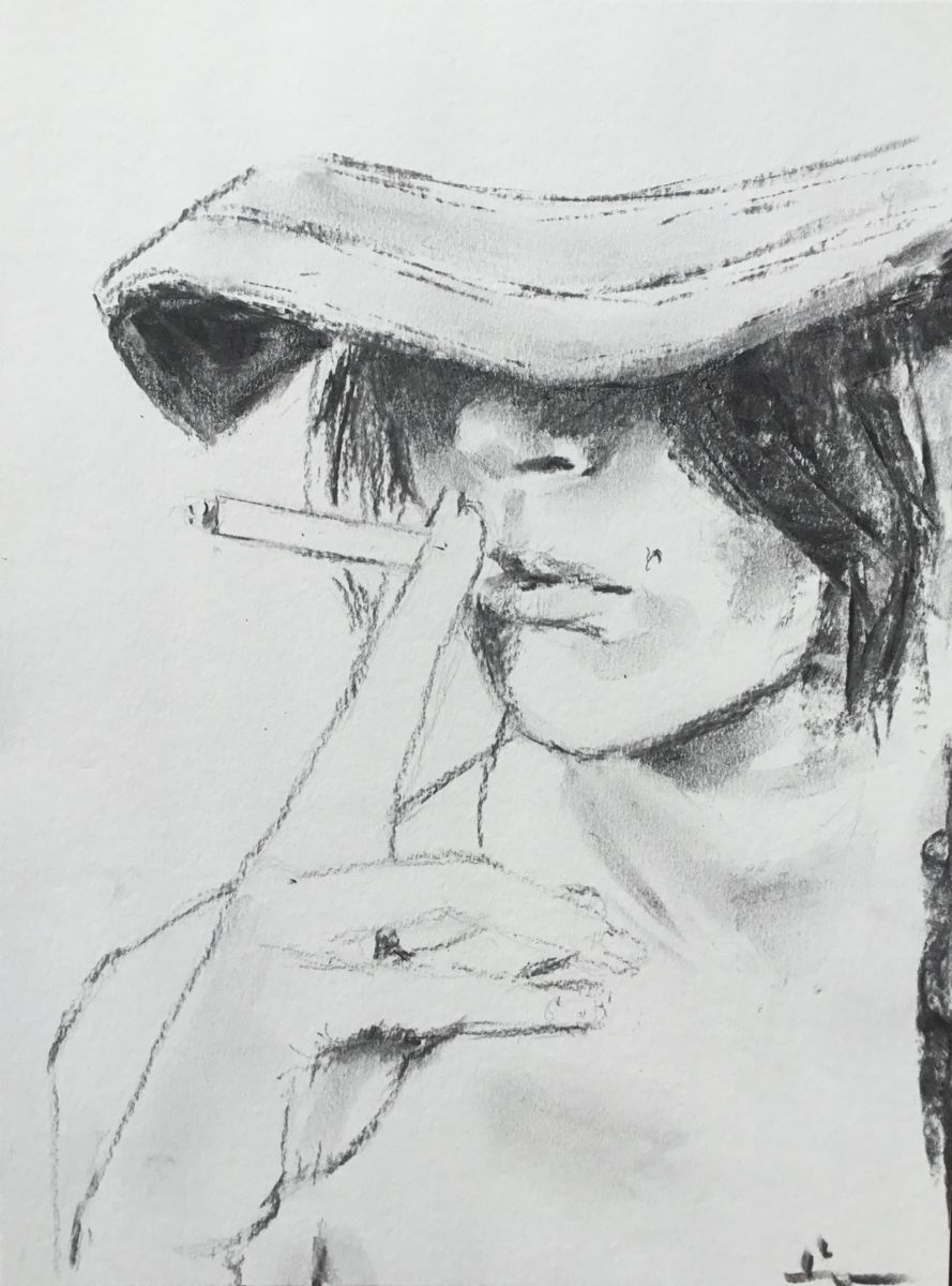 889x1200 maria smoking girl drawing - Woman Smoking Drawing