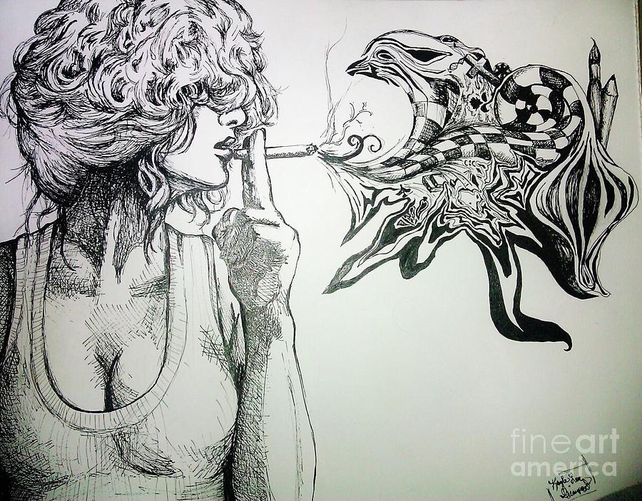 900x703 smoking girl drawing - Woman Smoking Drawing