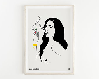340x270 smoking girl art etsy - Woman Smoking Drawing