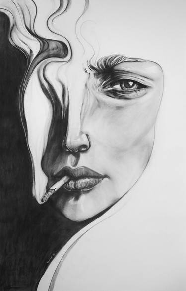 Woman Smoking Drawing at PaintingValley.com | Explore collection of ...