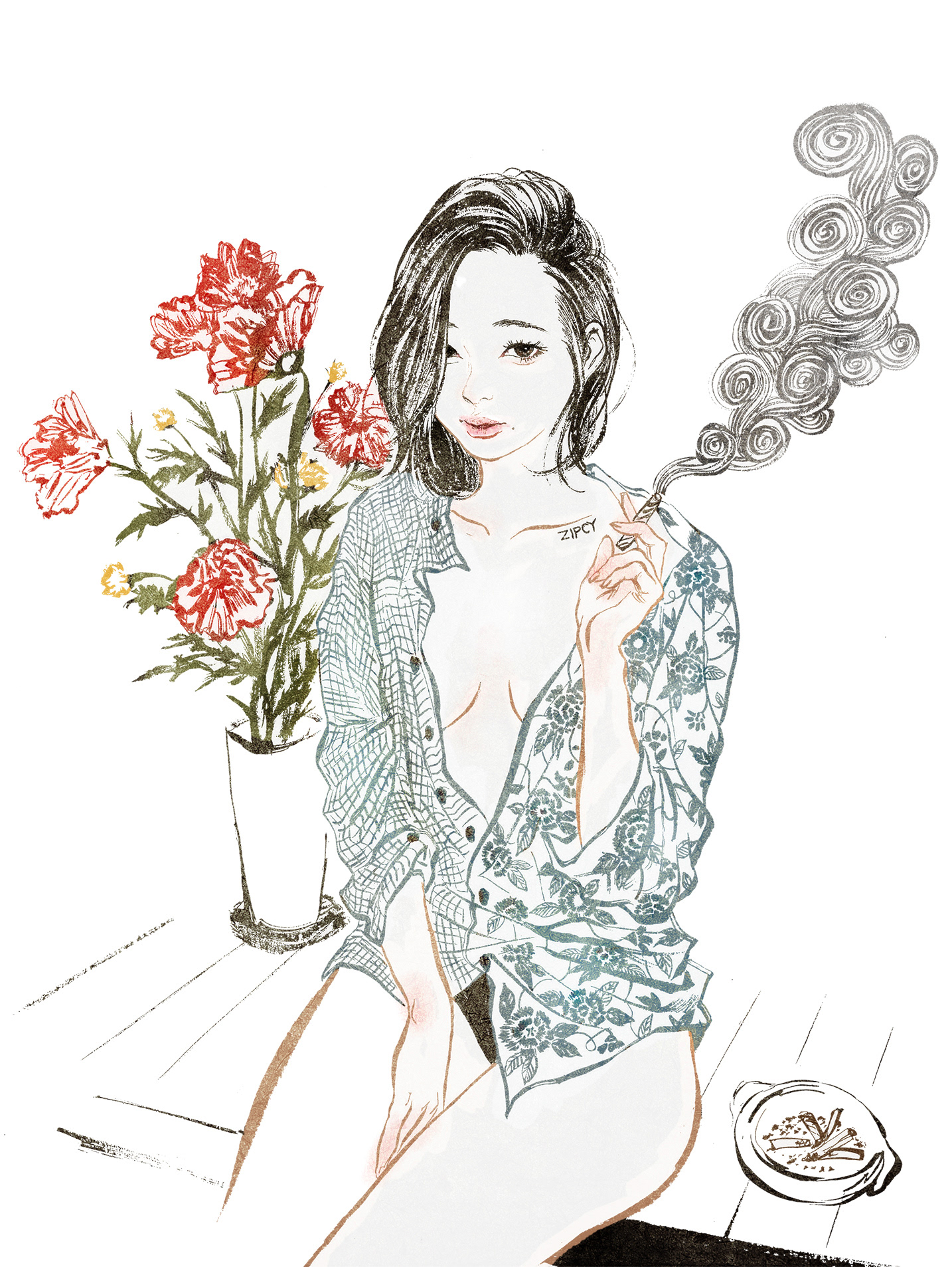 1434x1907 Zipcy - Woman Smoking Drawing