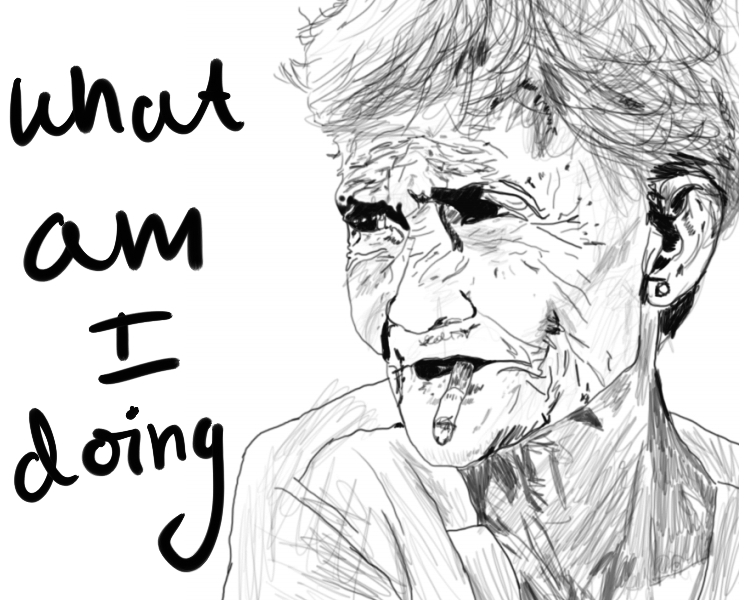 750x600 drawing of an old woman smoking some bad plankton - Woman Smoking Drawing