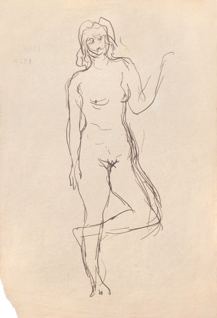 445x650 Lucio Fontana, Work In Ink, Original Drawing - Woman Standing Drawing