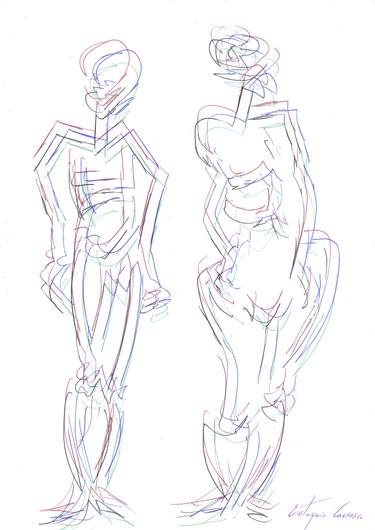 375x530 Man And Woman Standing Drawing - Woman Standing Drawing