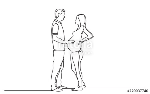 500x313 Continuous Line Drawing Of Standing Man And Pregnant Woman Stock - Woman Standing Drawing