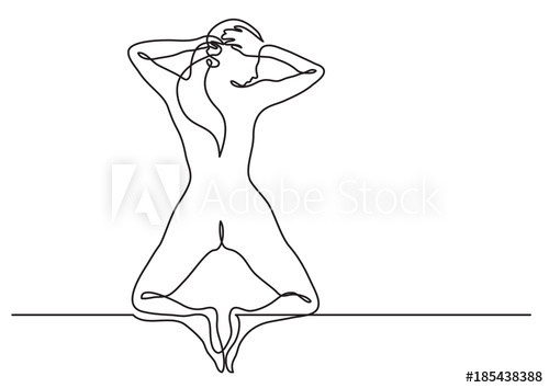 500x354 Continuous Line Drawing Of Woman Standing On Her Knees Rear View - Woman Standing Drawing